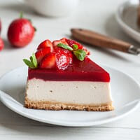 A piece of Strawberry jam cheesecake